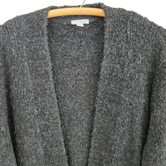 J.Jill Pure Jill Womens Large Boucle Cardigan Sweater Wool Blend Black Pockets - Picture 3 of 8